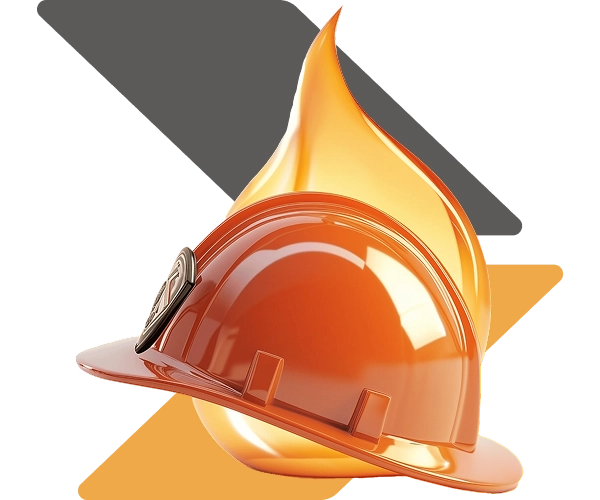 casco con fiamma rappresentano la sicurezza sulle norma antincendio