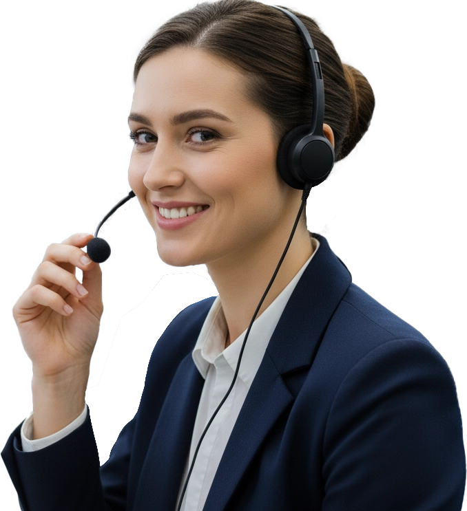 persona che lavora in un call center porta le cuffie e sorride indossa abiti da ufficio